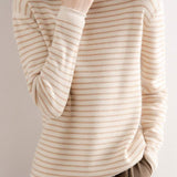 ハイネックベーシックボーダー柄ニットトップス　6色入 - liwisi