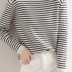 ハイネックベーシックボーダー柄ニットトップス　6色入 - liwisi