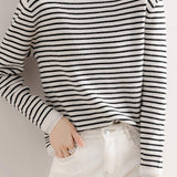 ハイネックベーシックボーダー柄ニットトップス　6色入 - liwisi