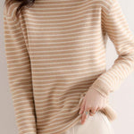 ハイネックベーシックボーダー柄ニットトップス　6色入 - liwisi