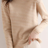 ハイネックベーシックボーダー柄ニットトップス　6色入 - liwisi