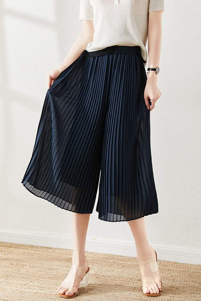 カジュアルプリーツガウチョパンツ　裏地付 - liwisi