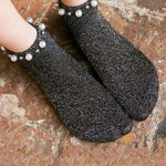 パールビーズ装飾スリット糸コットンソックス　6色入 - liwisi